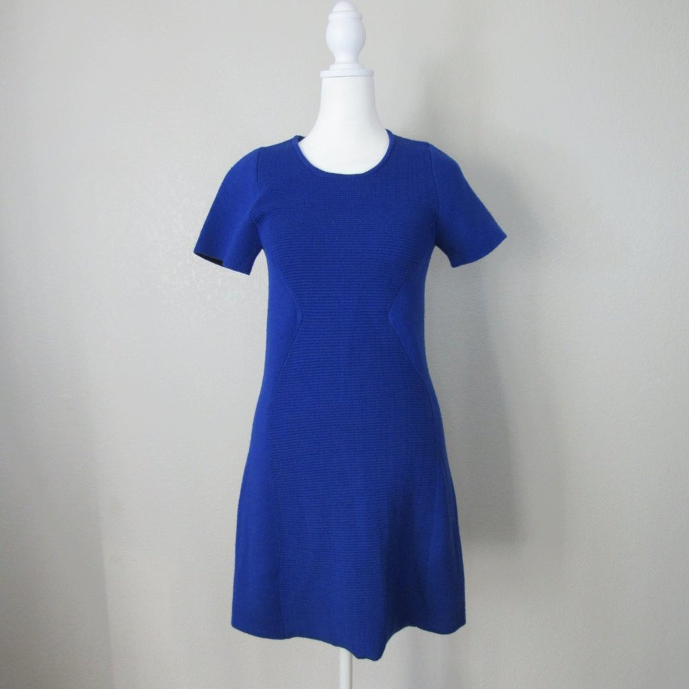 M. Patmos Cobalt Blue Knit Wool Stretch Pullover Dress - Picture 1 of 14